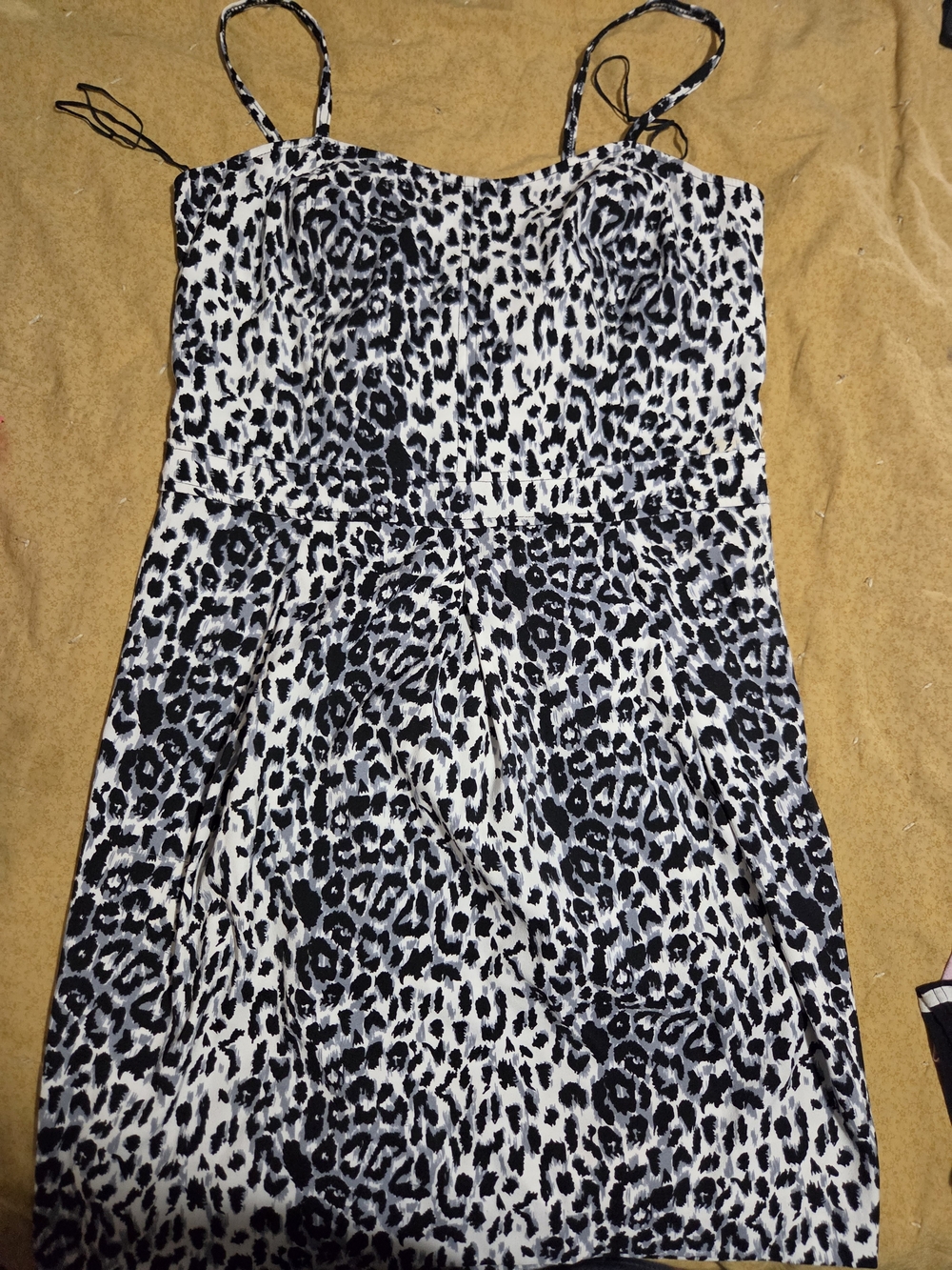 Spaghetti-Strap Leopard Print Mini Dress - Black & White